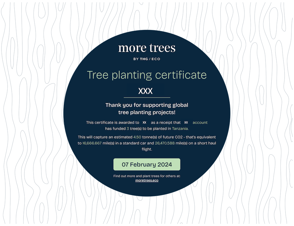 More Trees tree planting certificate